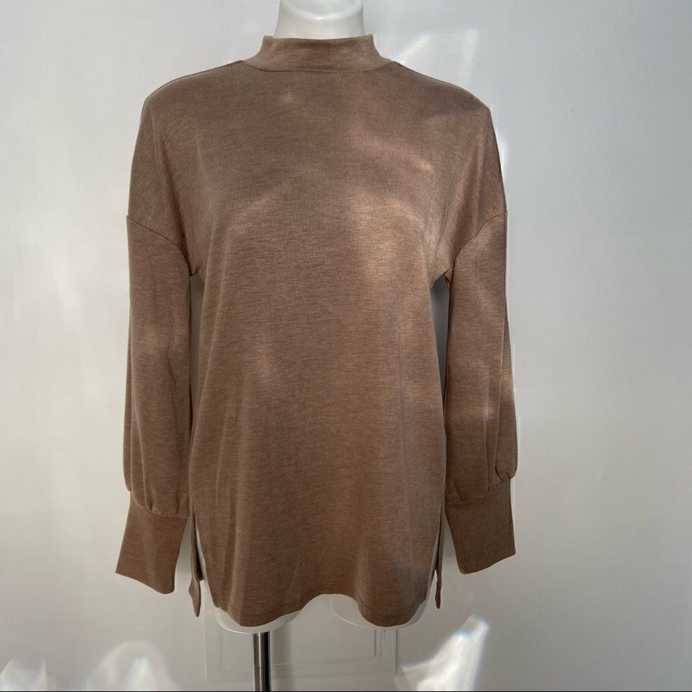 Ophelia Roe Mock Neck Puff Sleeve Top